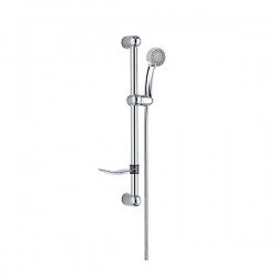 Support de douche plastique chromé avec pomme douche + flexilble + support porte savon + fixations