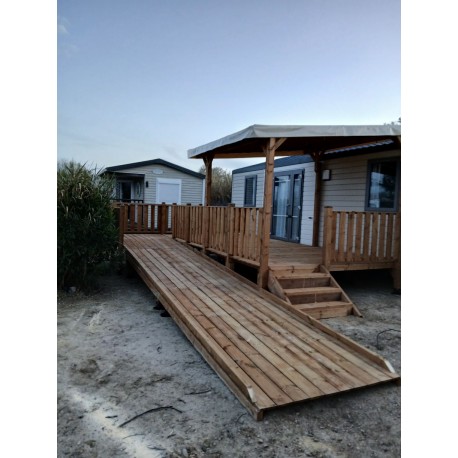 Terrasse mobil home PMR 6x3m semi couvert 3x3,4m